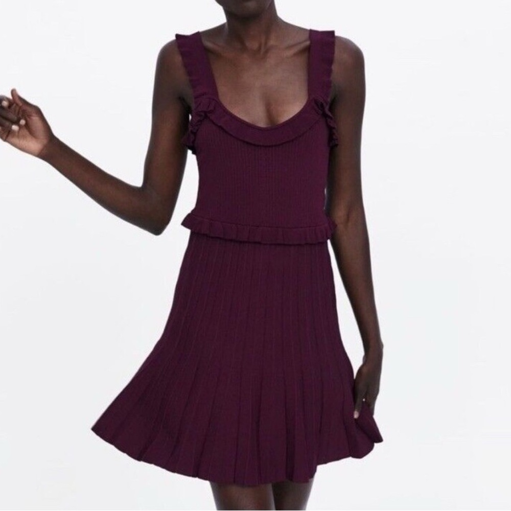 ZARA Spring ruffle Dress deep purple medium like new